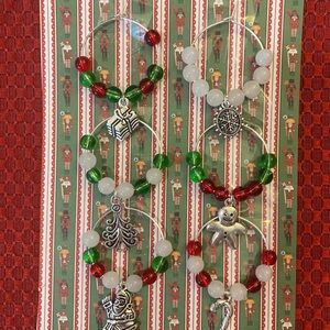 Festive Silver Multicolor Christmas Wine Charms